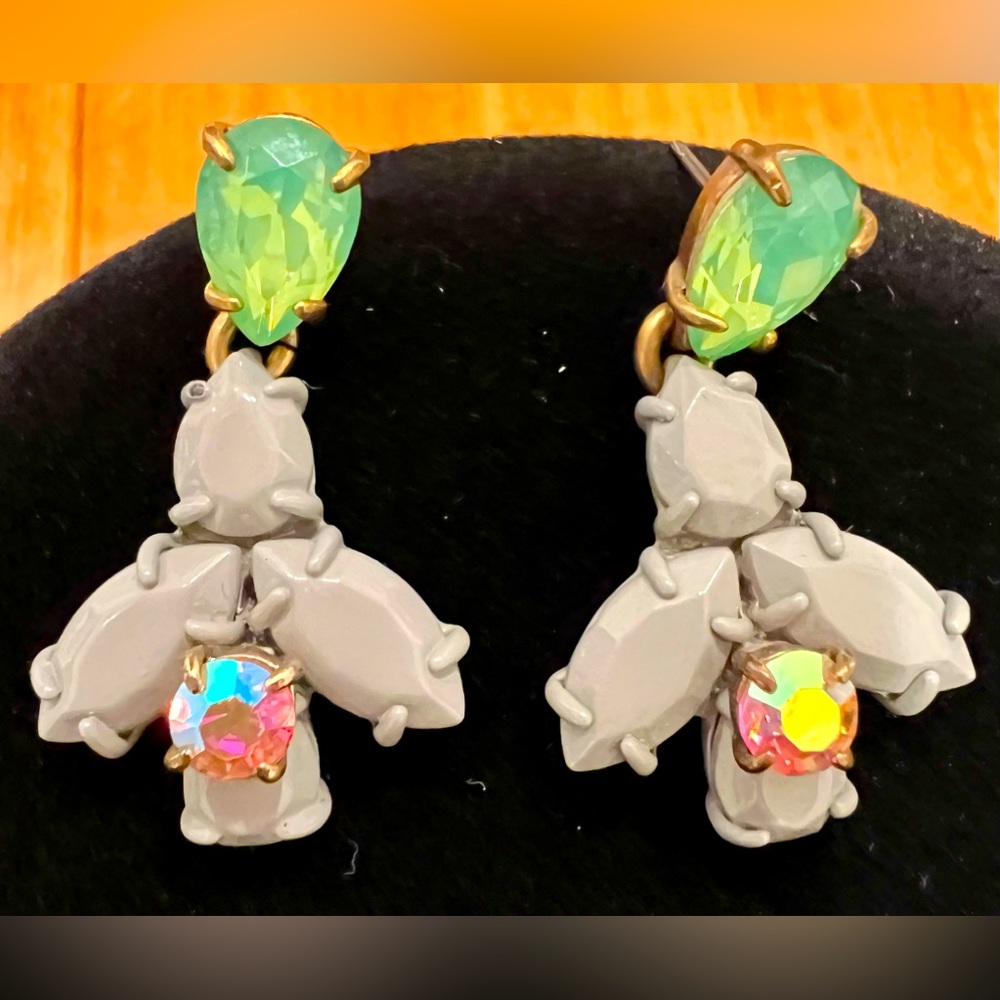 New J Crew-Dangle Earrings- Unique with grey opaque stone and two colored stones